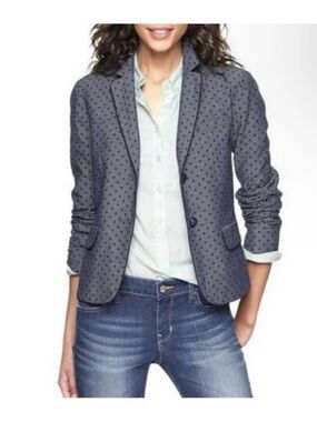 GAP The Academy Blazer Cotton Chambray Blue Polka Dot Pocket Jacket Size 2